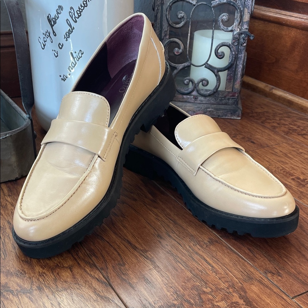 Franco Sarto Cello Beige Leather Slip-On Loafers Size 10